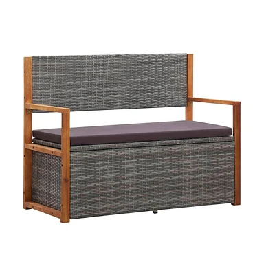 vidaXL Storage Bench 45.3" Poly Rattan and Solid Acacia Wood Gray