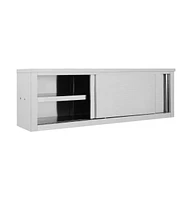 vidaXL Kitchen Wall Cabinet with Sliding Doors 59.1"x15.7"x19.7" Stainless Steel