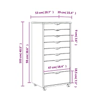 vidaXL Rolling Cabinet with Drawers Moss Honey Brown Solid Wood Pine