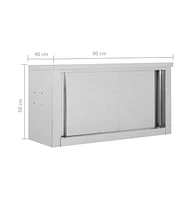 vidaXL Kitchen Wall Cabinet with Sliding Doors 35.4"x15.7"x19.7" Stainless Steel