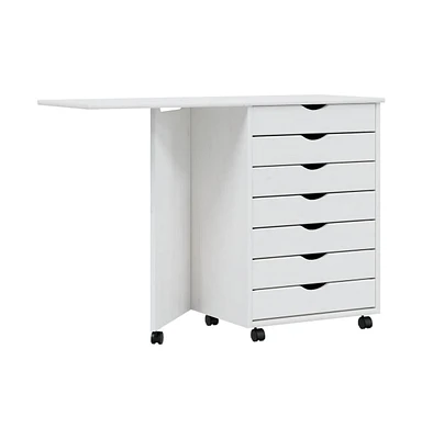 vidaXL Rolling Cabinet with Desk Moss White Solid Wood Pine