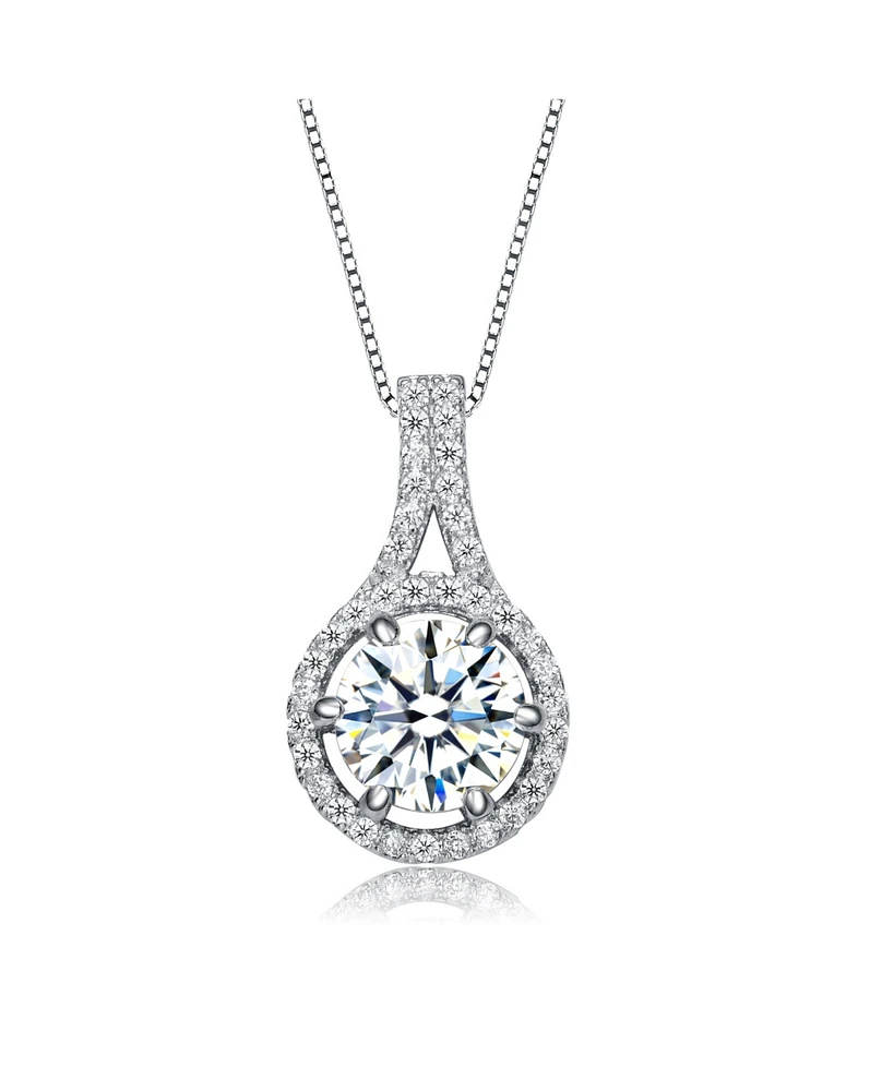 Rachel Glauber White Gold Plated with Cubic Zirconia Small Round Solitaire Pendant Necklace