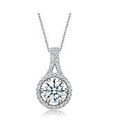 Rachel Glauber White Gold Plated with Cubic Zirconia Small Round Solitaire Pendant Necklace