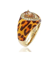 Suzy Levian Sterling Silver Cubic Zirconia Brown Pear-cut Animal Print Ring