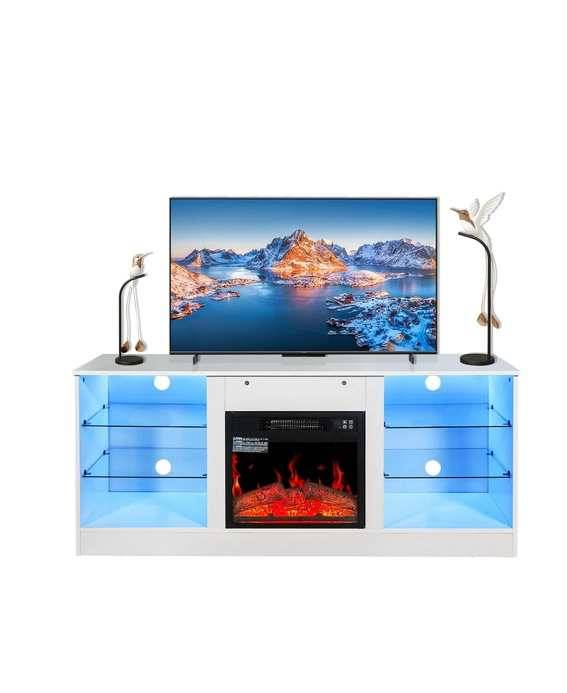 Simplie Fun White Fireplace Tv Stand for 62" TVs