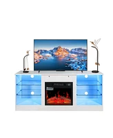 Simplie Fun White Fireplace Tv Stand for 62" TVs