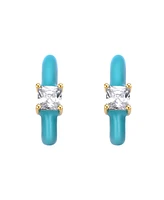 GiGiGirl 14k Yellow Gold Plated with Cubic Zirconia Blue Turquoise Enamel C-Hoop Earrings for Kids