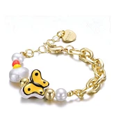 GiGiGirl 14k Yellow Gold Plated Multi Color Beads bracelet with Freshwater Pearls and a Butterfly Charm for Kids