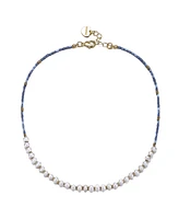 GiGiGirl 14k Yellow Gold Plated Light Blue Mineral Beads Bracelet with Freshwater Pearls for Kids/Teens