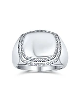 Bling Jewelry Square Cubic Zirconia Halo Signet Ring Sterling Silver