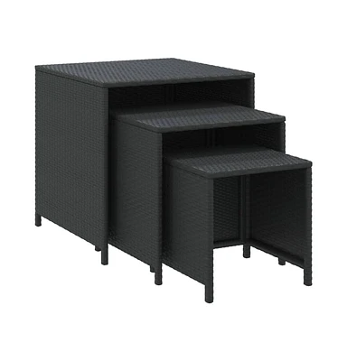 vidaXL Nesting Tables 3 pcs Black Poly Rattan