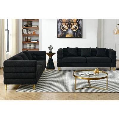 Simplie Fun 3 Seater + 3 Seater Combination Sofa.Black Teddy