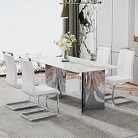 Simplie Fun Minimalist Dining Set with Imitation Marble Glass Top