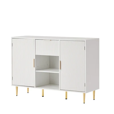 Simplie Fun Wave Pattern 2-Door Cabinet with Drawers, White - 47.2"W x 15.8"D x 33.5"H