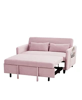 Streamdale Furniture Sofa Pull-Out Bed Includes Two Pillows 54" Pink Velvet Sofa With Small Space