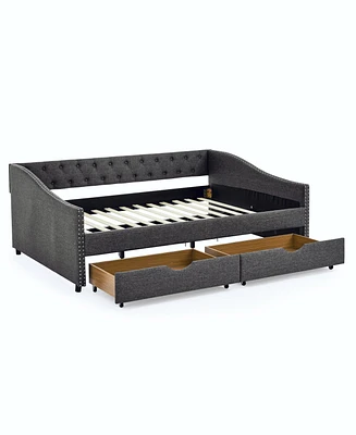 Simplie Fun Upholstered Tufted Daybed with Drawers and Copper Nail Detail