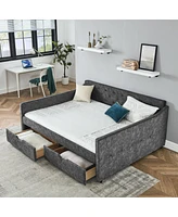 Simplie Fun Queen Size Daybed With Drawers Upholstered Tufted Sofa Bed, With Button On Back On Waved Shape Arms