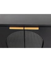 Streamdale Furniture Black Lacquered Wooden Accent Cabinet with Glass Doors, 4-Door Storage Buffet