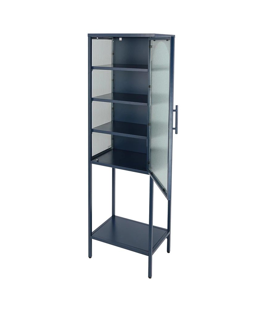 Simplie Fun Fluted Glass High Cabinet with Adjustable Shelves