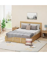 Wood Platform Bed with Storage, 2 Drawers, Queen Size