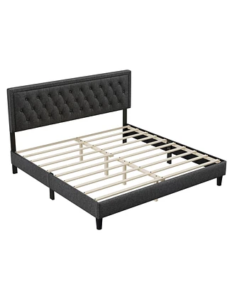 Simplie Fun Adjustable King Size Panel Bed Frame, Dark Grey