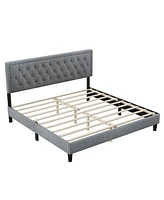 Simplie Fun Adjustable Button-Tufted Panel Bed Frame, Light Grey