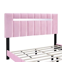 Pink Velvet Upholstered Bed Frame With Adjustable Features, Teenage Girl'S Favorite Pink Collection