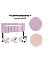 Streamdale Furniture Pink Velvet Upholstered Bed Frame With Adjustable Features, Teenage Girl'S Favorite Pink Collection