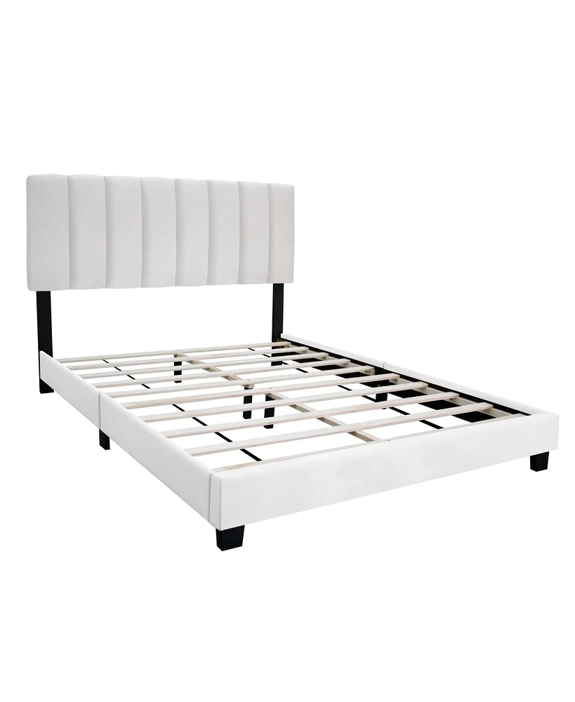 Simplie Fun Modern White Chenille Upholstered Bed Frame