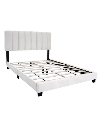 Simplie Fun Modern White Chenille Upholstered Bed Frame