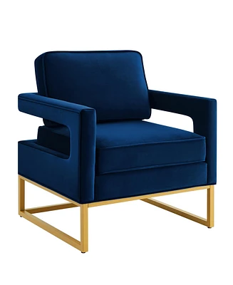 Simplie Fun Gold Base Navy Velvet Armchair