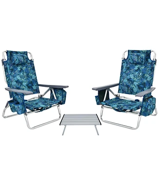 Gymax 3PCS Folding Beach Chair & Table Set Outdoor Adjustable Reclining Chair