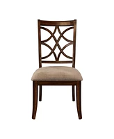 Simplie Fun Wooden Side Chairs Set of 2 Elegant Back Design Fabric Upholstery Cherry Finish Formal Dining Furniture