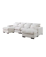 Streamdale Furniture Tatman Linen Blend Sectional With 2 Ottomans