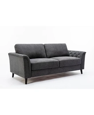 Simplie Fun Stanton Dark Gray Linen Sofa With Tufted Arms