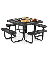 Gymax 46'' Coated Steel Camping Table w/ Seats Heavy Duty Picnic Table & Bench for 8
