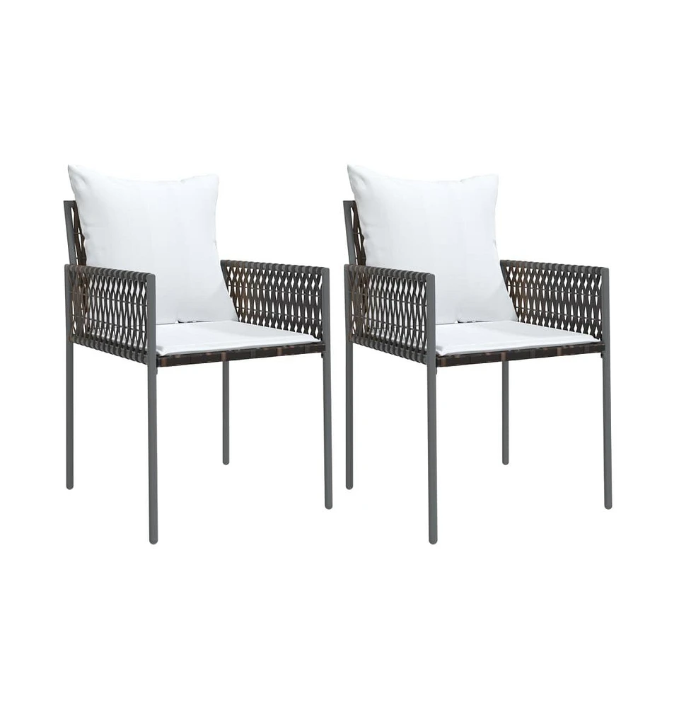 vidaXL Patio Chairs with Cushions 2 pcs Brown 21.3"x24"x32.7" Poly Rattan