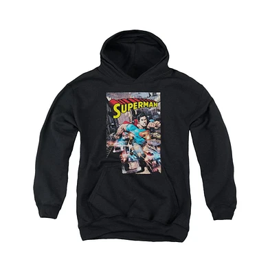 Superman Boys Youth Action One Pull Over Hoodie / Hooded Sweatshirt