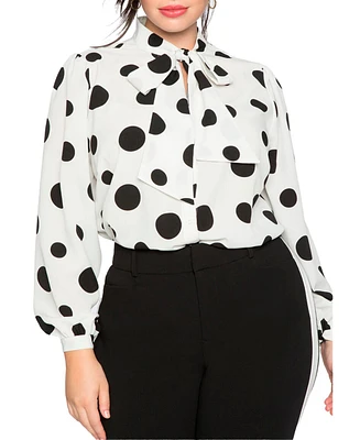 Eloquii Plus Printed Tie Neck Blouse