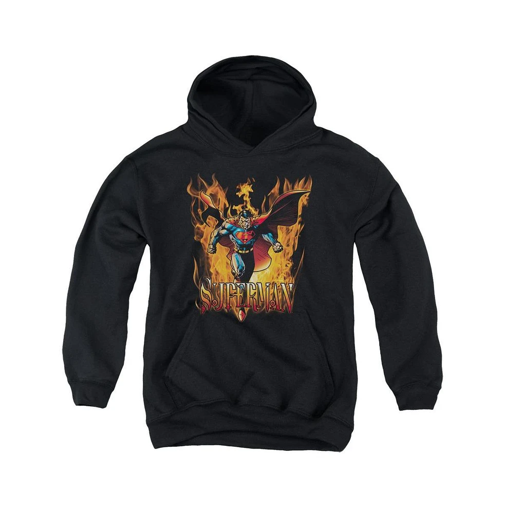 Superman Boys Youth Through The Fire Pull Over Hoodie / Hooded Sweatshirt