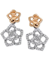 Diamond Belle Rose Drop Earrings (1/4 ct. t.w.) in Sterling Silver & Rose Gold-Plate - Sterling Silver  Rose Gold