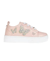 Vince Camuto Toddler Girl's Court Sneaker with Butterflies and Rhinestones, Vc Lace Plate, Elastic Laces Polyurethane Sandals