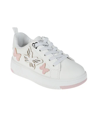Vince Camuto Toddler Girl's Court Sneaker with 3-d Butterflies, Vc Rivet, Heart Eyelets, and Elastic Laces Polyurethane Sneakers