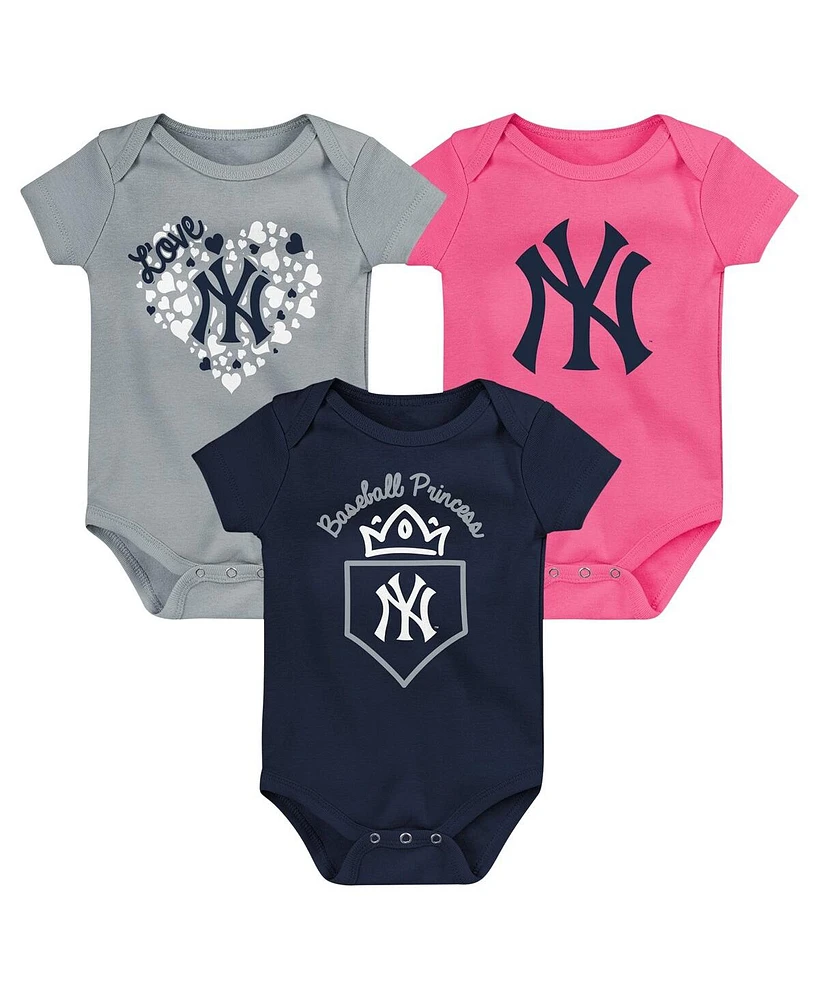 Fanatics Infant Navy/Gray/Pink New York Yankees Three-Pack Home Run Bodysuit Set