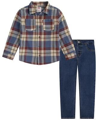 Levi's Toddler Boys 2-Piece Flannel Shirt and Denim Pants Set