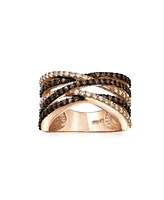 Bling Jewelry Crossover Statement Criss Cross Two Tone Brown Coffee Pave Cz Band Ring For Women Rose Gold Plated Brass