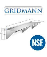 Gridmann 12" x 72" Nsf Stainless Steel Kitchen Wall Mount Shelf w/ Backsplash