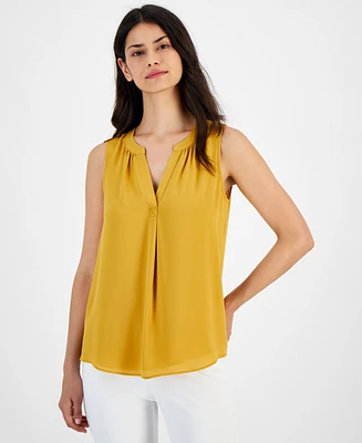 T Tahari Women's Split-Neck Sleeveless Top