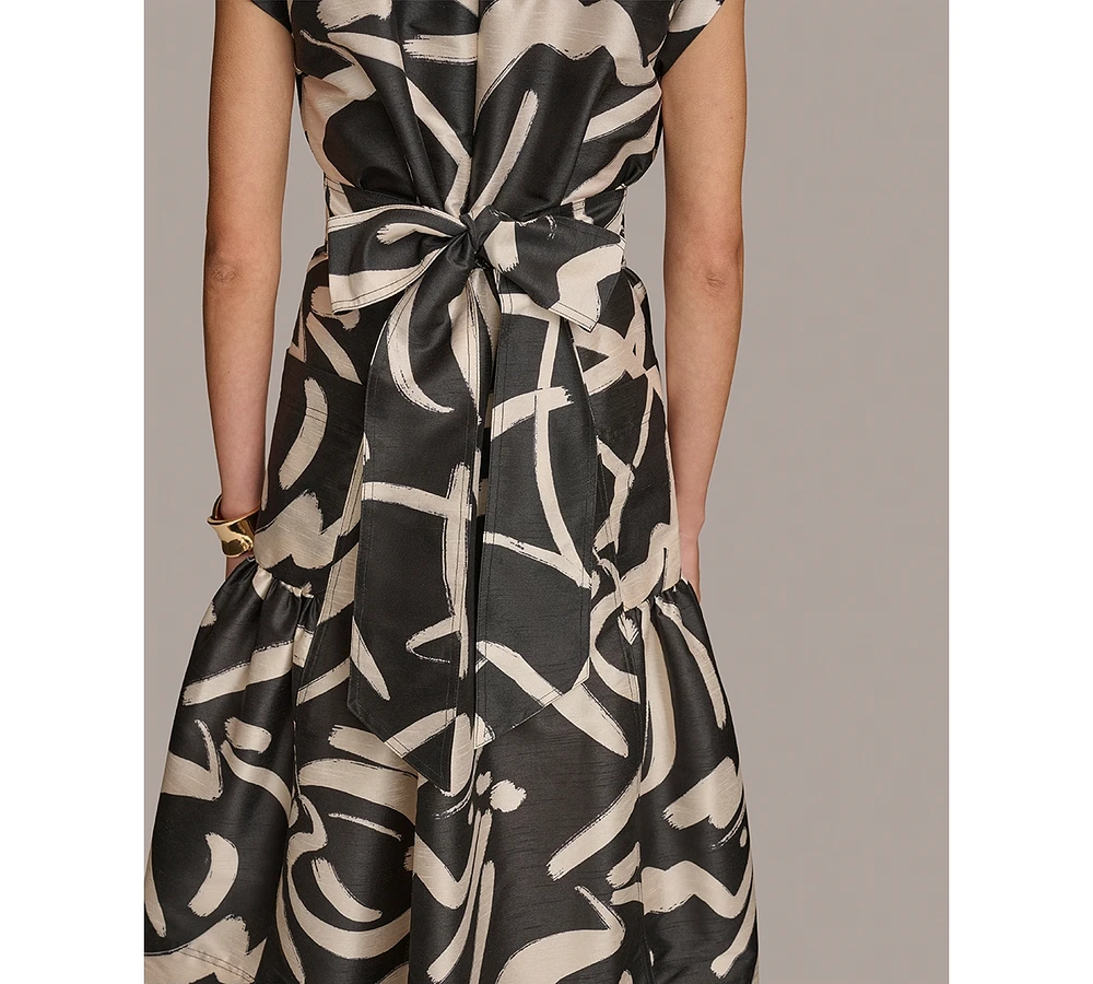Donna Karan Women's Printed V-Neck A-Line Midi Dress