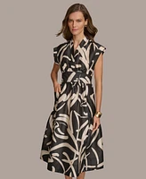 Donna Karan Women's Printed V-Neck A-Line Midi Dress